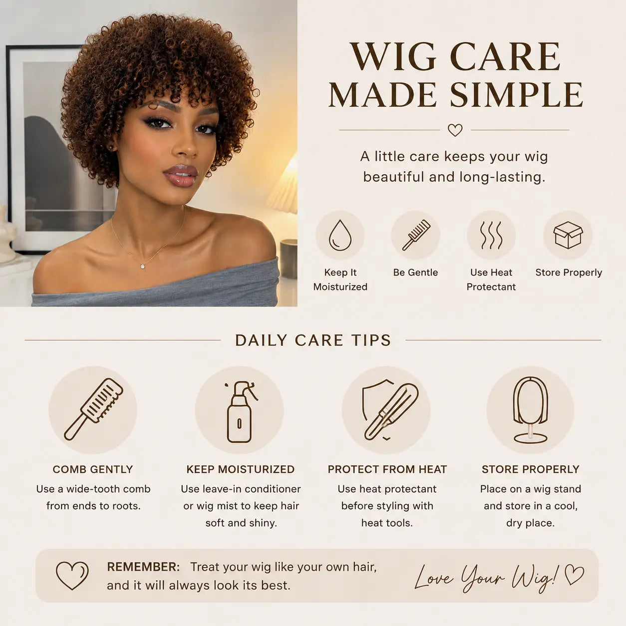 Glueless Water Wave Curly Wig for Women Short Wig Wear and Go No Lace No Glue Beginner-Friendly Chocolate Brown Color 6 Inch Machine Made Wig