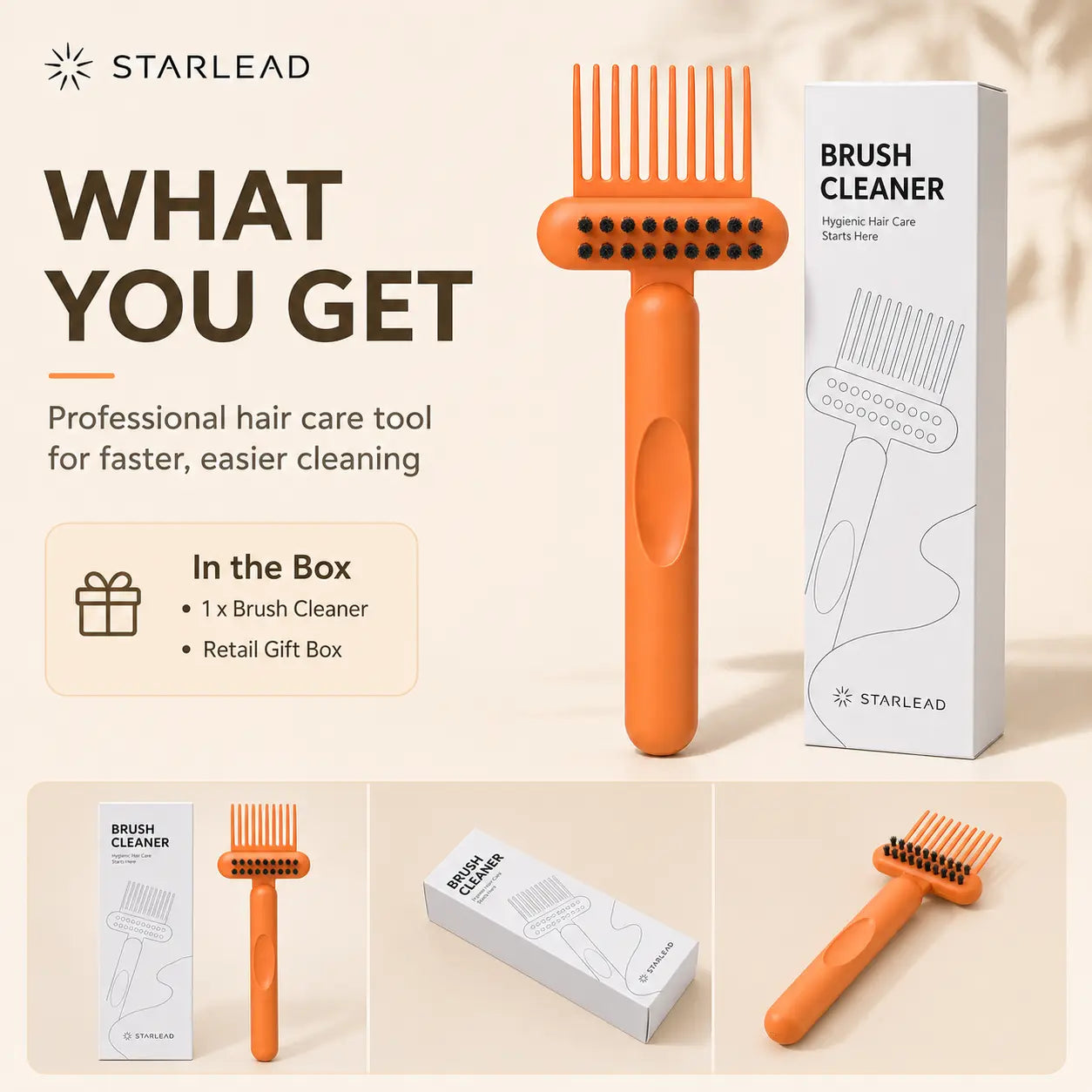 STARLEAD Hair Brush Cleaner Tool, Dual-Action Hairbrush Cleaning Comb with Scrubbing Bristles, Reusable Brush Cleaner for Removing Trapped Hair and Buildup, Easy Wash Hair Care Tool for Home, Salon and Travel