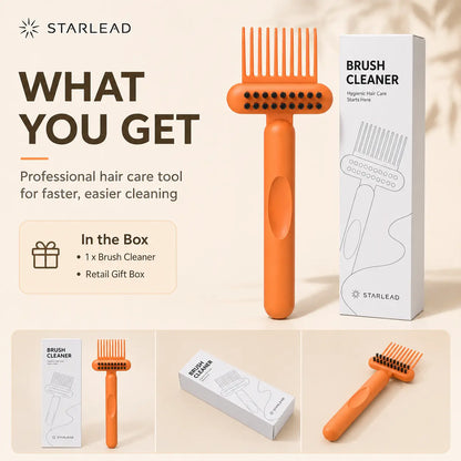 STARLEAD Hair Brush Cleaner Tool, Dual-Action Hairbrush Cleaning Comb with Scrubbing Bristles, Reusable Brush Cleaner for Removing Trapped Hair and Buildup, Easy Wash Hair Care Tool for Home, Salon and Travel