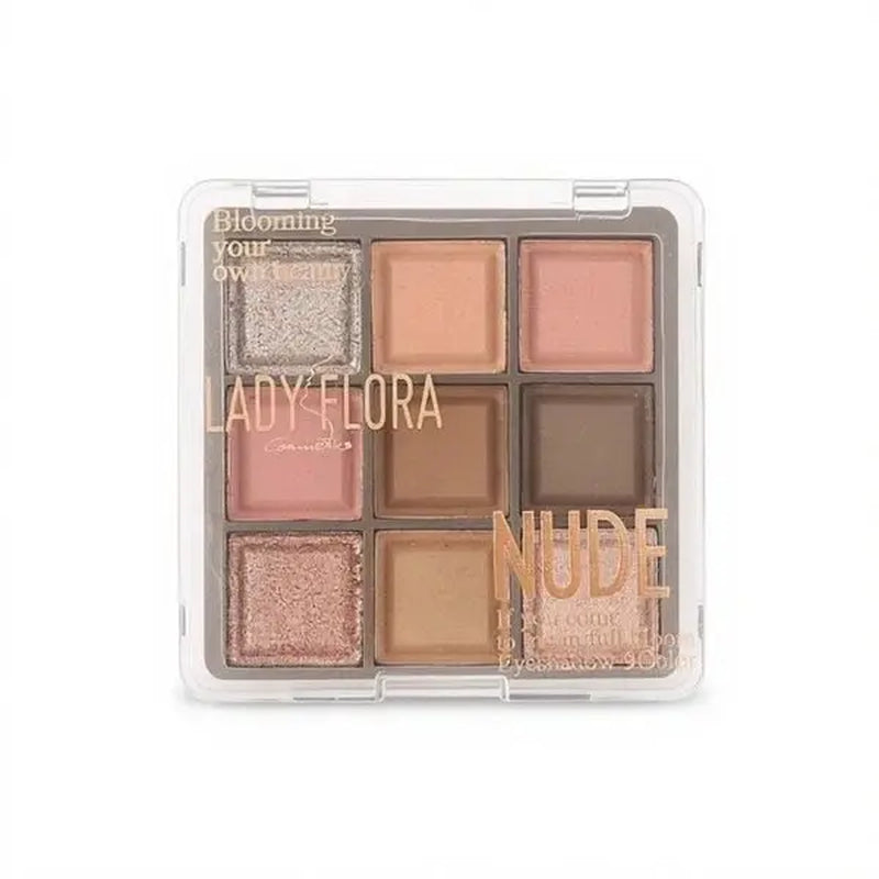 Lady Flora 9 Shades Nude Eyeshadow Palette, Matte Shimmer Neutral Eye Makeup Palette, Blendable Warm Brown Earth Tone Shadows, Long Lasting Daily Eye Cosmetic for Beginners