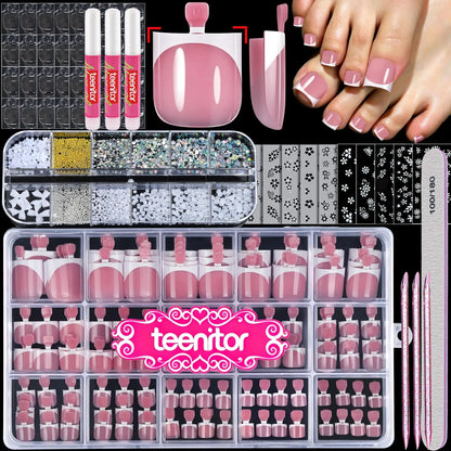 CHOIN Press on Toe Nails Set - 150Pcs Pre-Shaped Square Soft Gel Acrylic Nails, Berry Pink Full Cover Long-Lasting Stick & Build Extensions, 15 Multi-Size Glossy French Tips for DIY Pedicure, Valentine'S Day Gift, Press on Nail Sets