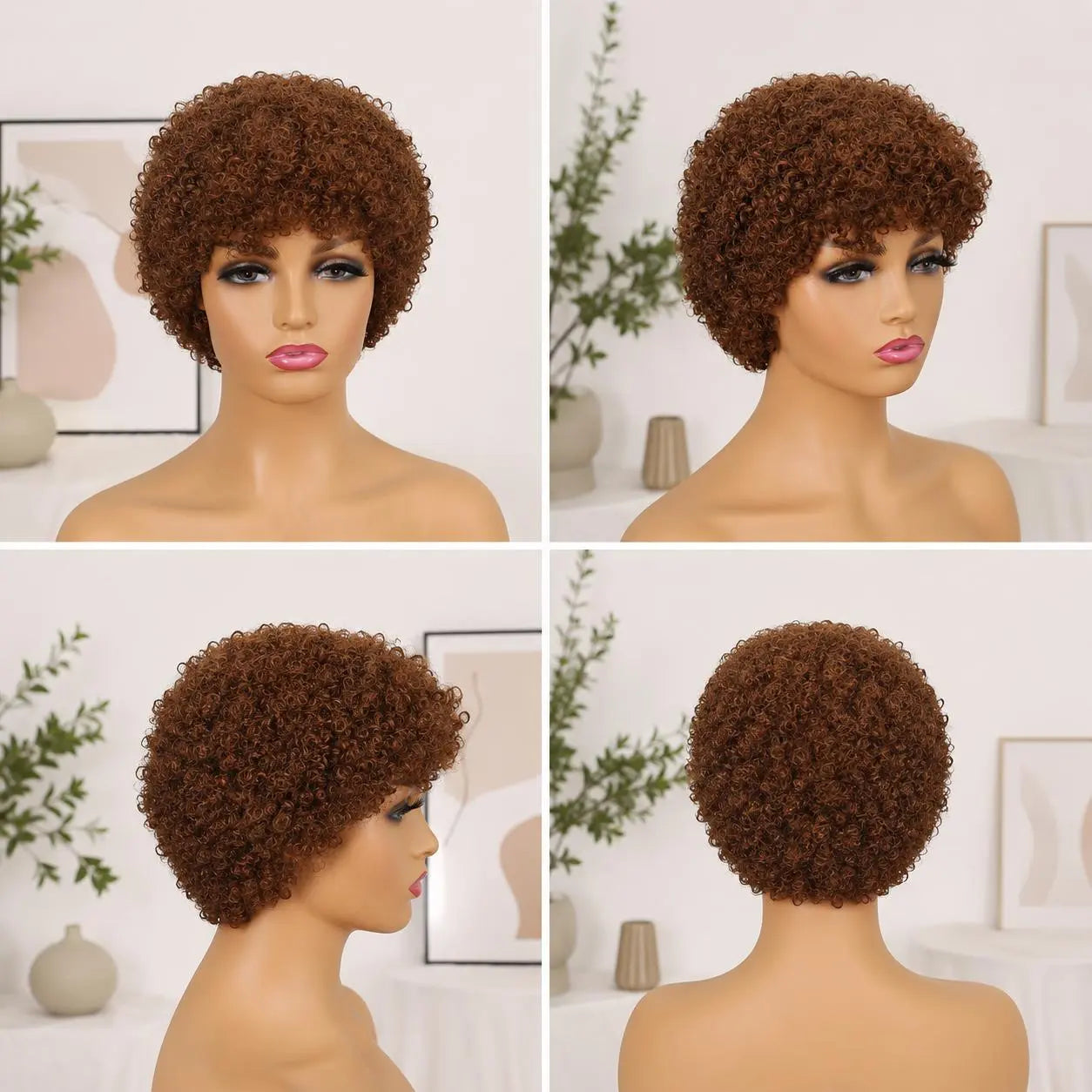 Glueless Water Wave Curly Wig for Women Short Wig Wear and Go No Lace No Glue Beginner-Friendly Chocolate Brown Color 6 Inch Machine Made Wig