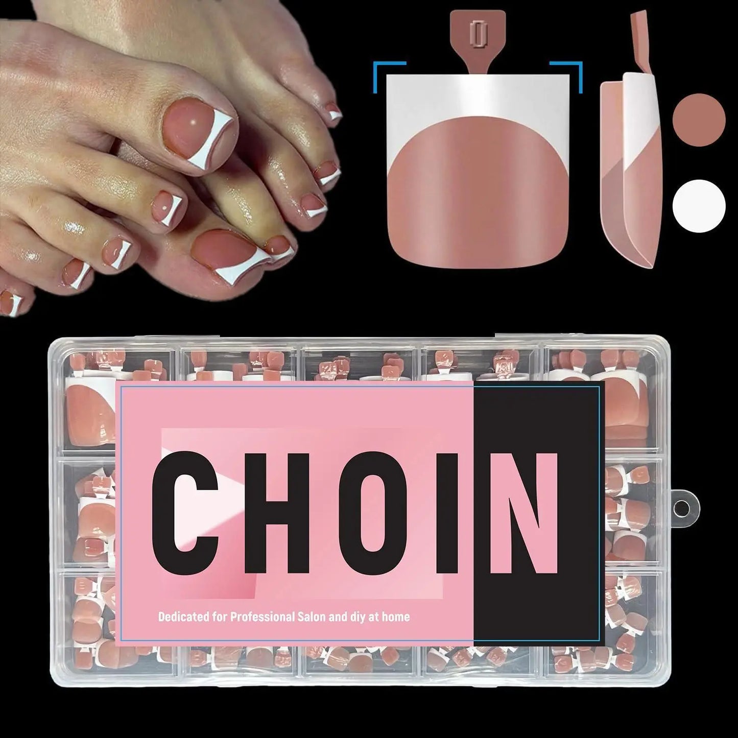 CHOIN Press on Toe Nails Set - 150Pcs Pre-Shaped Square Soft Gel Acrylic Nails, Berry Pink Full Cover Long-Lasting Stick & Build Extensions, 15 Multi-Size Glossy French Tips for DIY Pedicure, Valentine'S Day Gift, Press on Nail Sets