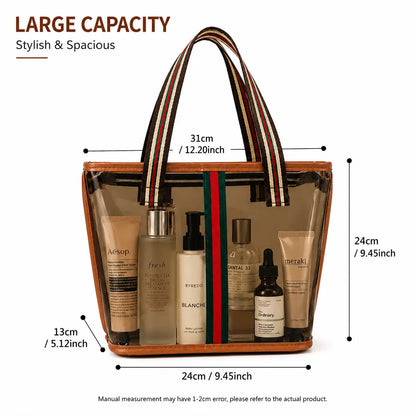 Women'S PVC Waterproof Travel-Ready Makeup Bag, Home Organizer Storage Bag with Tote Handle & Zip Closure for Skincare & Toiletries