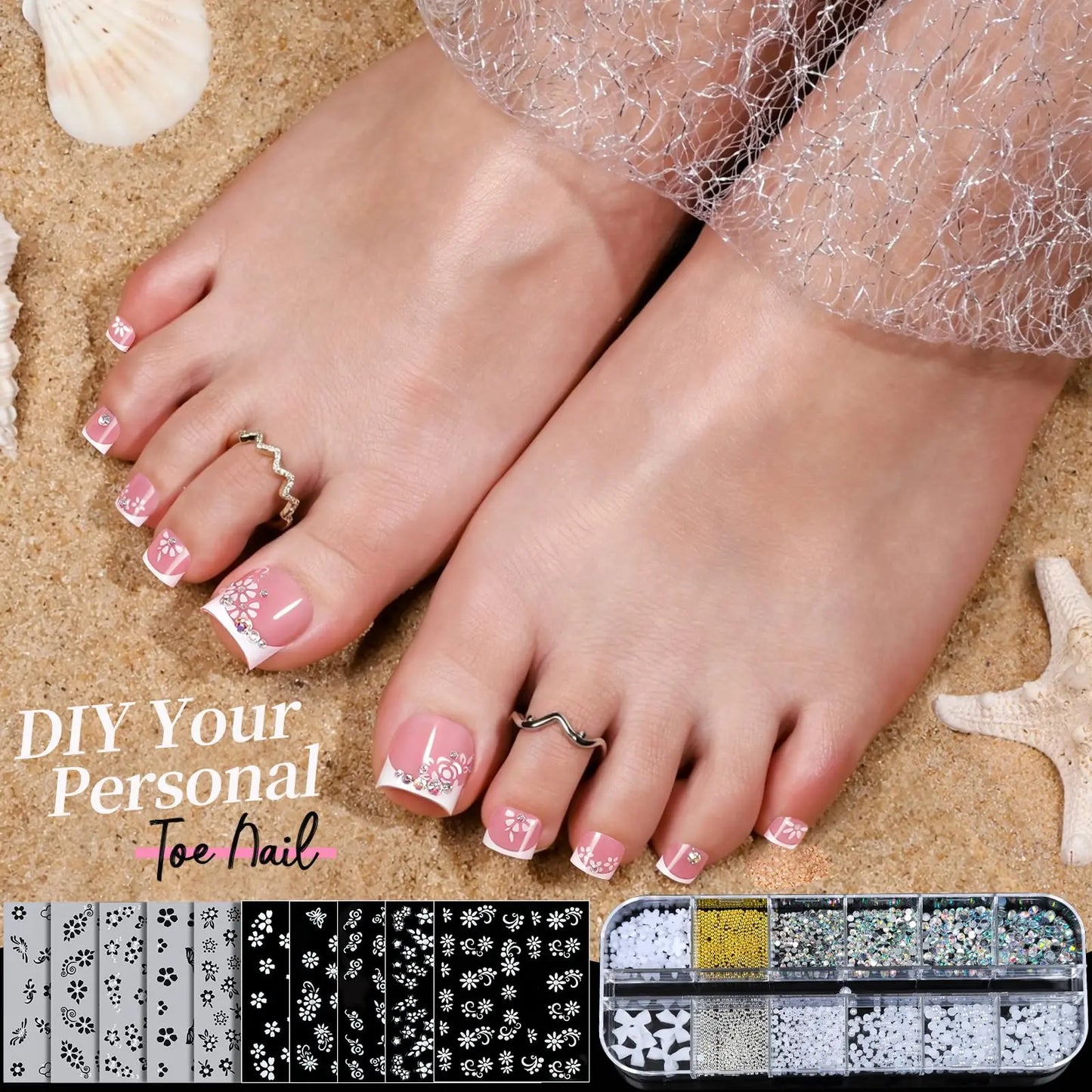 CHOIN Press on Toe Nails Set - 150Pcs Pre-Shaped Square Soft Gel Acrylic Nails, Berry Pink Full Cover Long-Lasting Stick & Build Extensions, 15 Multi-Size Glossy French Tips for DIY Pedicure, Valentine'S Day Gift, Press on Nail Sets