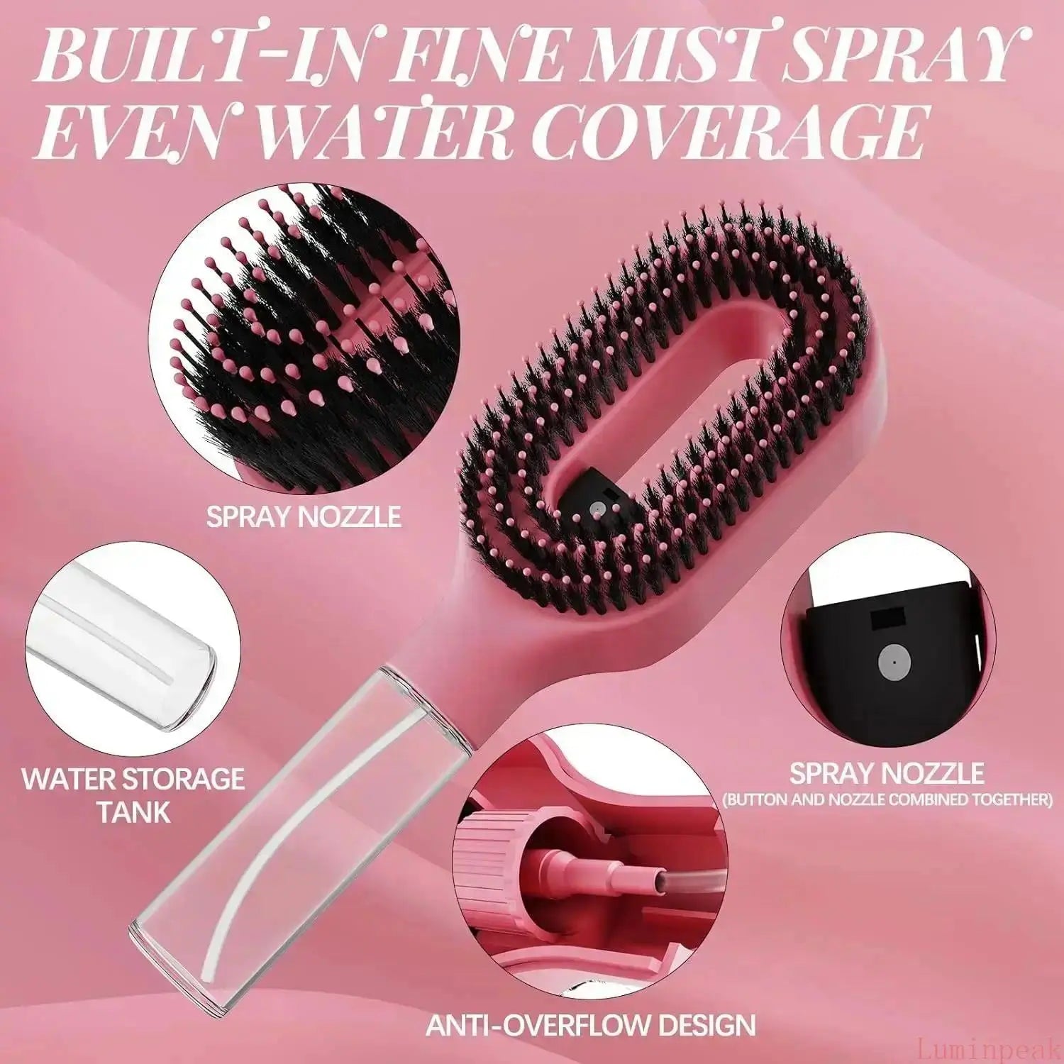 Compact Detangling Brush with Hydrating Mist Spray - Ergonomic, Eco-Friendly Frizz Control Styler for Curly Hair, Travel, and Morning Routines, Detangler Brush, Styling Brush, anti Tangle Brush, Travel Hairbrush