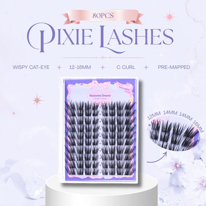 Ninetynine Dreams 80Pcs Pixie Lashes | Dramatic Wispy 12-16Mm Pre-Mapped Manhua Cat Eye False Eyelashes, Ultra-Thin Black Band, Lightweight Waterproof Long-Lasting Reusable Lash Clusters — Beginner Friendly Makeup Must-Have
