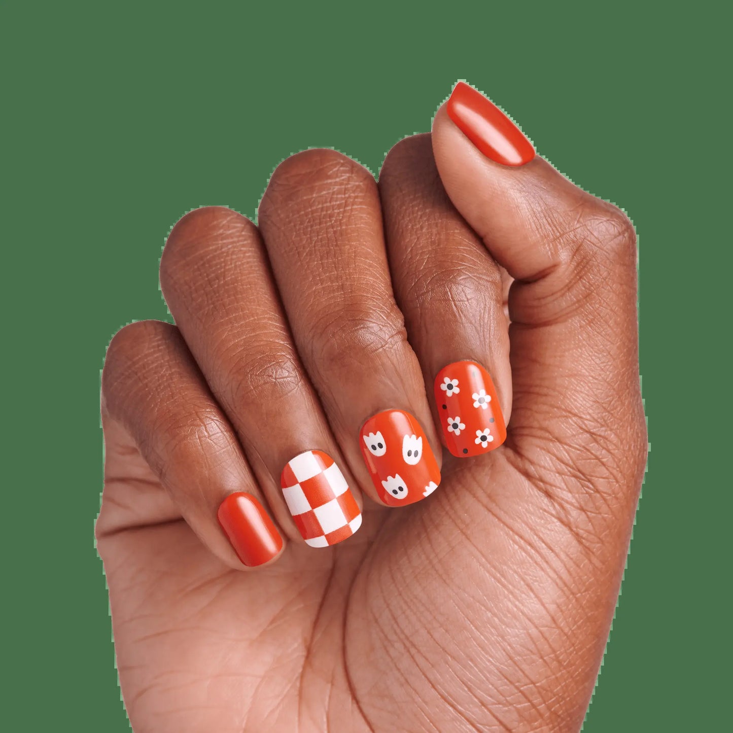 Impress Design Halloween No Glue Fake Press on Nails - Fangs Out | Design, Orange, Short, Squoval, Glow in the Dark, Manicure