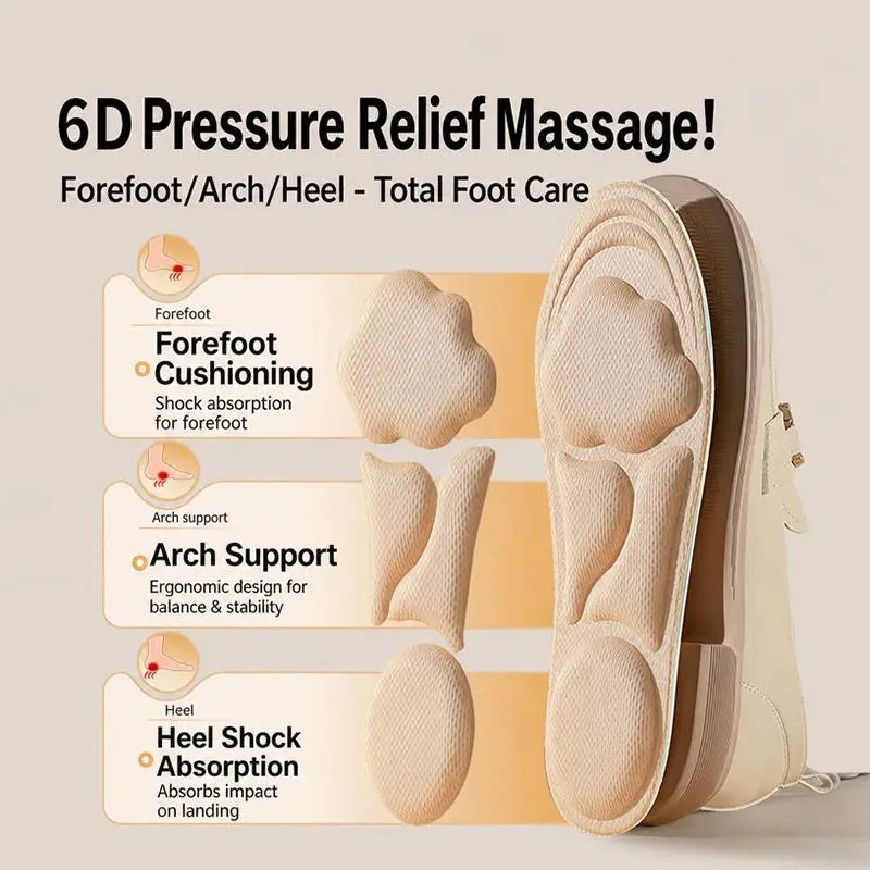 5D Cloud Technology Insoles, Super Soft, Sweat-Wicking, Breathable, Ultra Comfortable, Sports Shoe Insoles with Acupoint Function Massage Beige Footwear