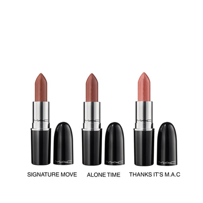 MAC Lustreglass Nudes Trio | Sheer-Shine Lipstick Set | 3 Nude Shades, Buildable Colour, 3 Pc