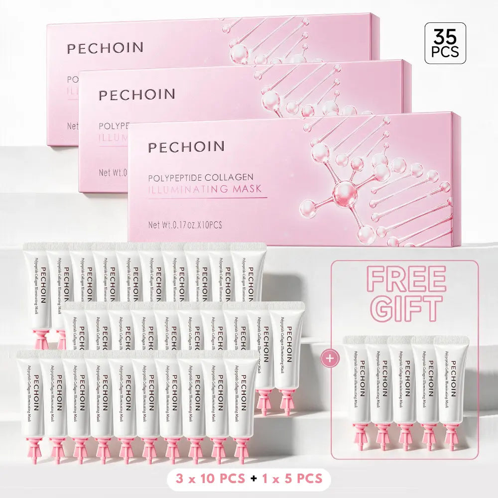 【Pink】Pechoin Polypeptide Collagen Illuminating Mask｜No-Rinse Collagen Cream-To-Clear Film Face Mask for Dewy Glow｜Firm-Looking Skin & Hydration