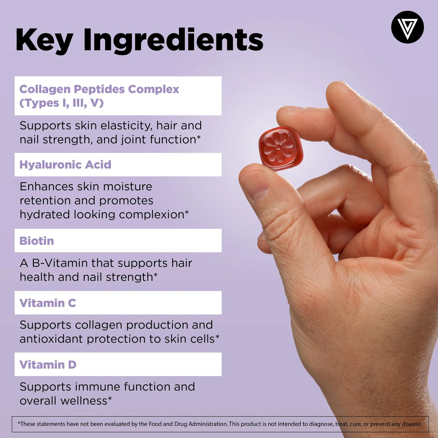 Vital Vitamins Multi Collagen Complex plus Gummies - 500Mg Collagen Types I, III & V with Hyaluronic Acid, Biotin, Vitamin C & Vitamin D - Wild Berry, 60 Gummies