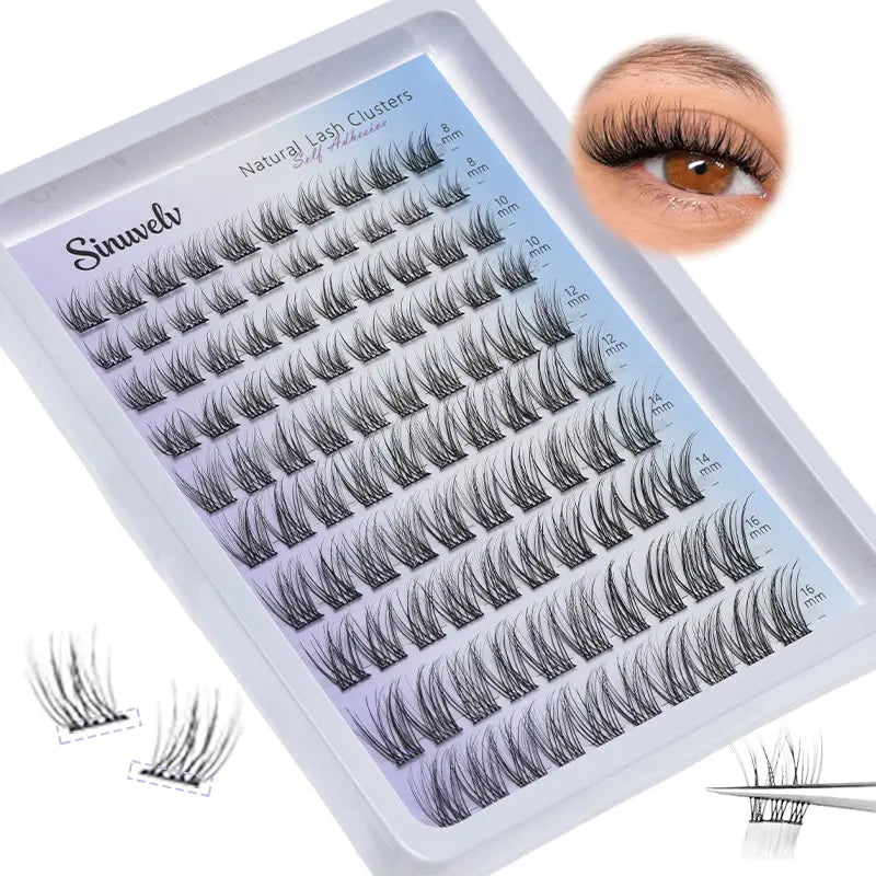Self Adhesive Natural Lash Cluster Eyelash Extensions - 8-16MM 0.05MM C-Curly Cosmetic Lashes, No Glue Needed Convenient Design for Beginners' Daily DIY Makeup
