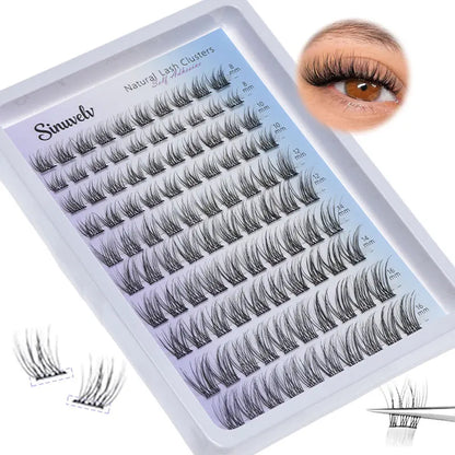 Self Adhesive Natural Lash Cluster Eyelash Extensions - 8-16MM 0.05MM C-Curly Cosmetic Lashes, No Glue Needed Convenient Design for Beginners' Daily DIY Makeup