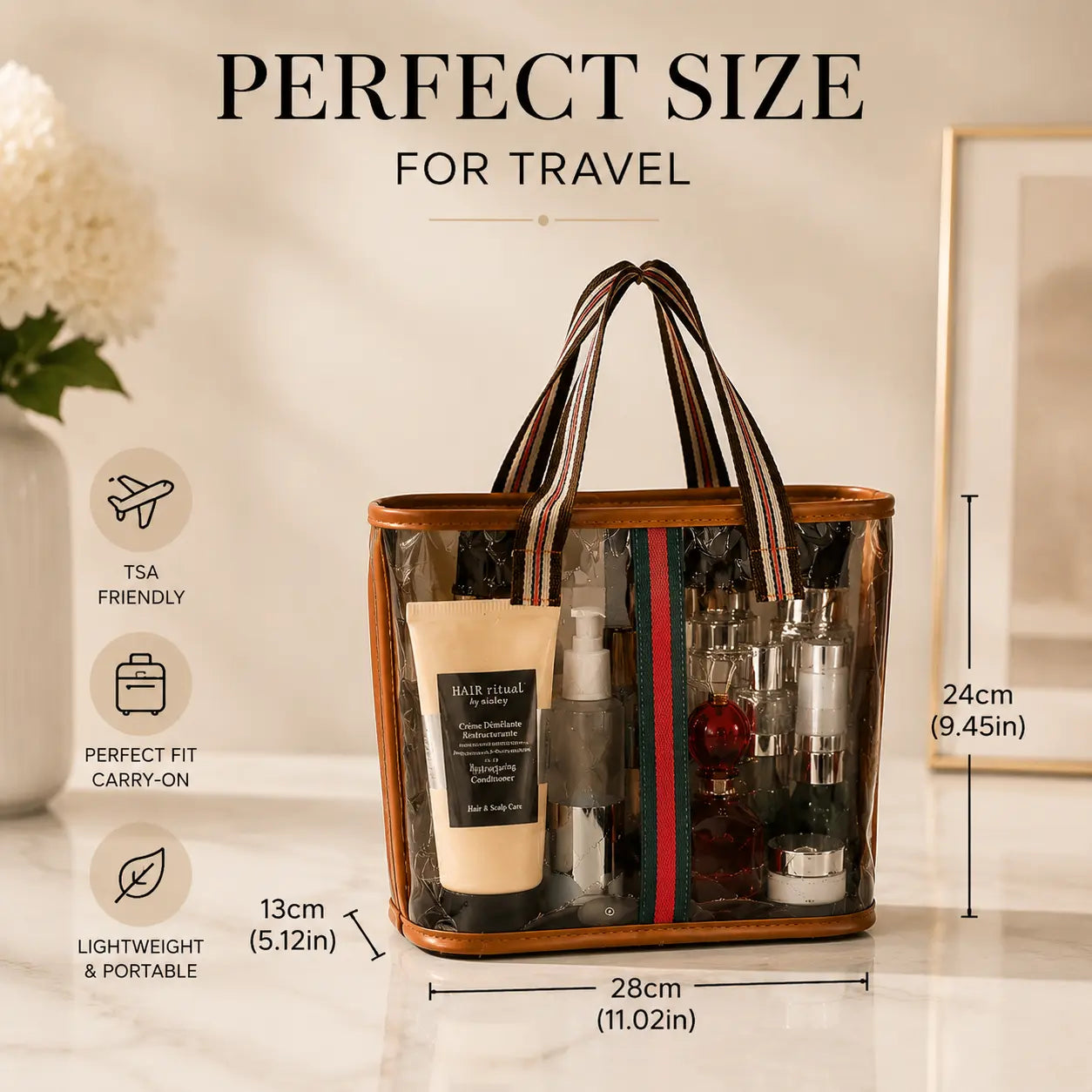 Women'S PVC Waterproof Travel-Ready Makeup Bag, Home Organizer Storage Bag with Tote Handle & Zip Closure for Skincare & Toiletries
