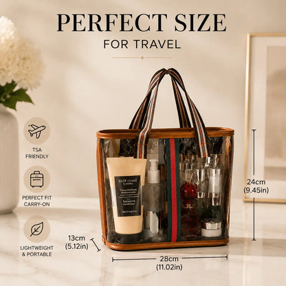 Women'S PVC Waterproof Travel-Ready Makeup Bag, Home Organizer Storage Bag with Tote Handle & Zip Closure for Skincare & Toiletries