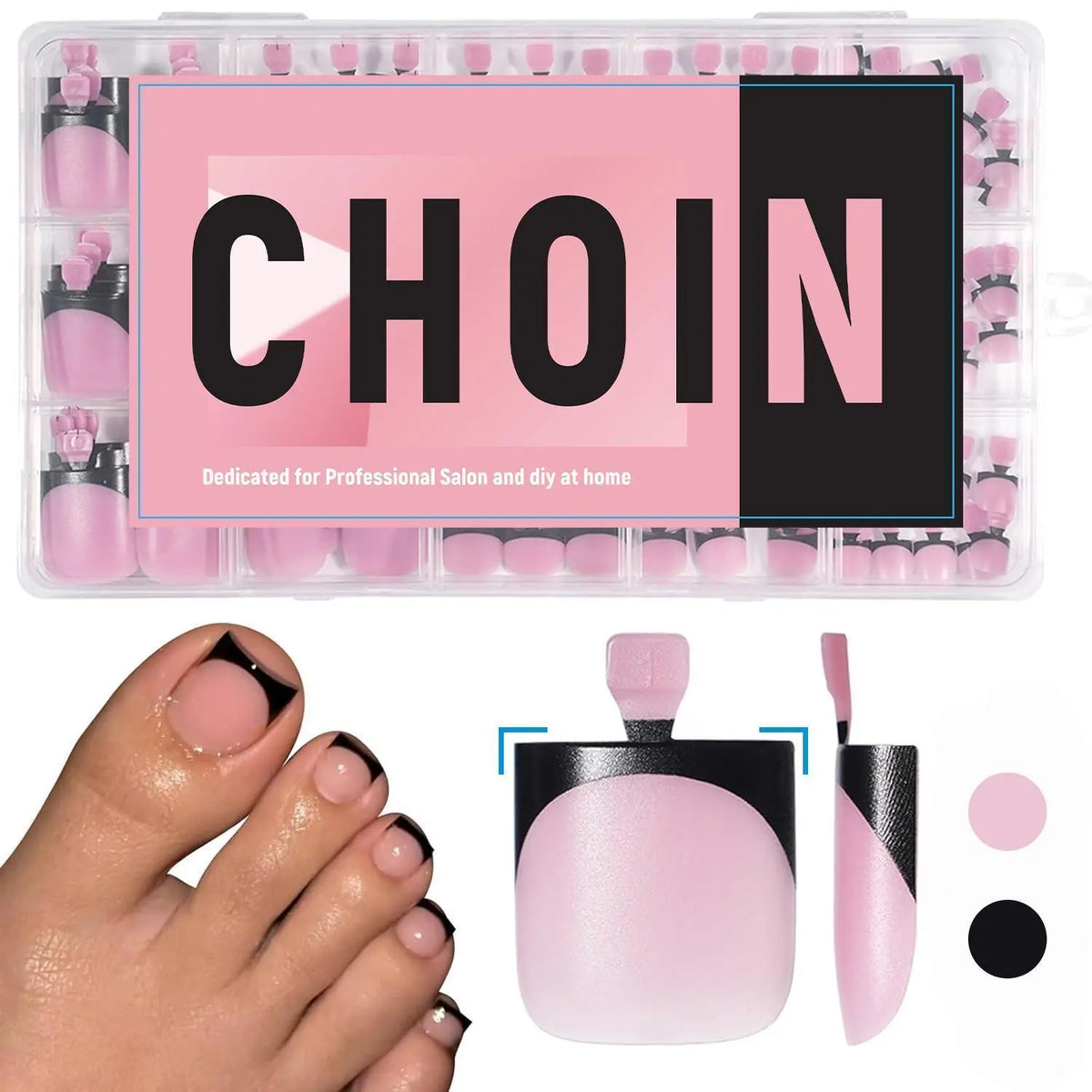 CHOIN Press on Toe Nails Set - 150Pcs Pre-Shaped Square Soft Gel Acrylic Nails, Berry Pink Full Cover Long-Lasting Stick & Build Extensions, 15 Multi-Size Glossy French Tips for DIY Pedicure, Valentine'S Day Gift, Press on Nail Sets