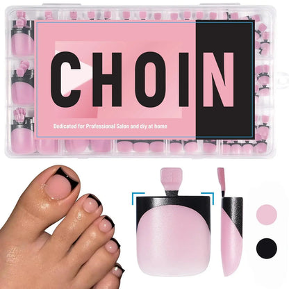 CHOIN Press on Toe Nails Set - 150Pcs Pre-Shaped Square Soft Gel Acrylic Nails, Berry Pink Full Cover Long-Lasting Stick & Build Extensions, 15 Multi-Size Glossy French Tips for DIY Pedicure, Valentine'S Day Gift, Press on Nail Sets