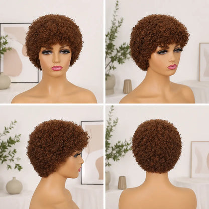 Glueless Water Wave Curly Wig for Women Short Wig Wear and Go No Lace No Glue Beginner-Friendly Chocolate Brown Color 6 Inch Machine Made Wig