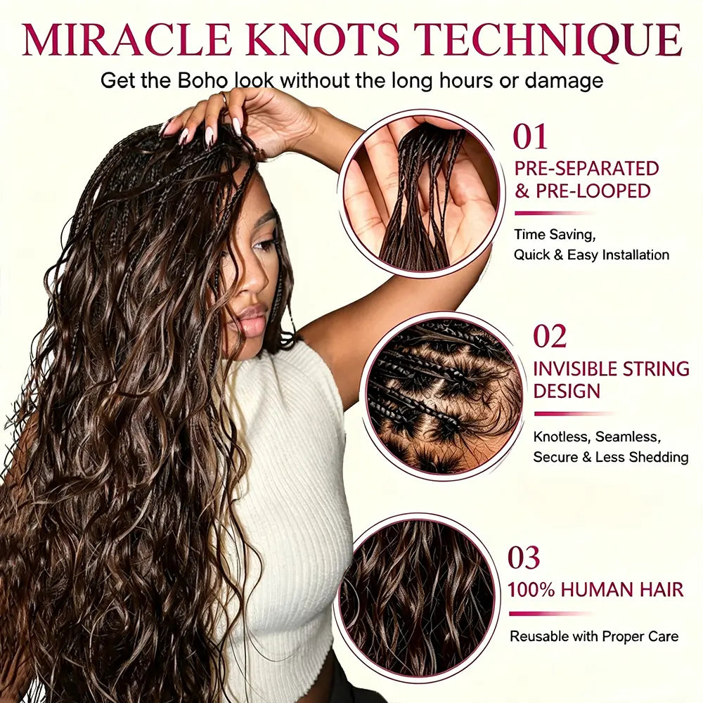 Asakiss Hair #4 Chocolate Brown Body Wave Crochet Human Hair for Miracle Knots, Burmese Curlycrochet Hair Pre-Separated Soft Lightweight Natural Look Boho Braids 50G/Pack,4-5 Packs for Full Head,Reusable Feather Crochet Extensions