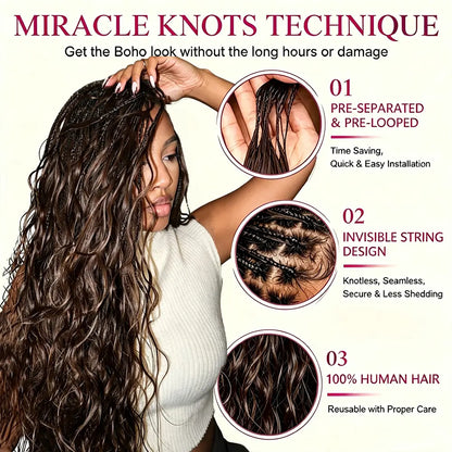 Asakiss Hair #4 Chocolate Brown Body Wave Crochet Human Hair for Miracle Knots, Burmese Curlycrochet Hair Pre-Separated Soft Lightweight Natural Look Boho Braids 50G/Pack,4-5 Packs for Full Head,Reusable Feather Crochet Extensions