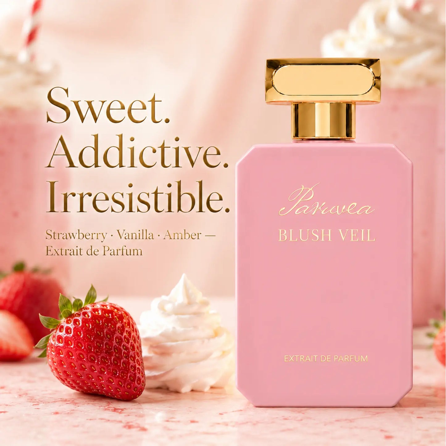 Paruvea Blush Veil Extrait De Parfum | Sweet Creamy Strawberry Milkshake | Blackberry Vanilla Jasmine | Soft Feminine Fruity Floral Perfume 100Ml (3.4 Fl Oz), #Backtoschool