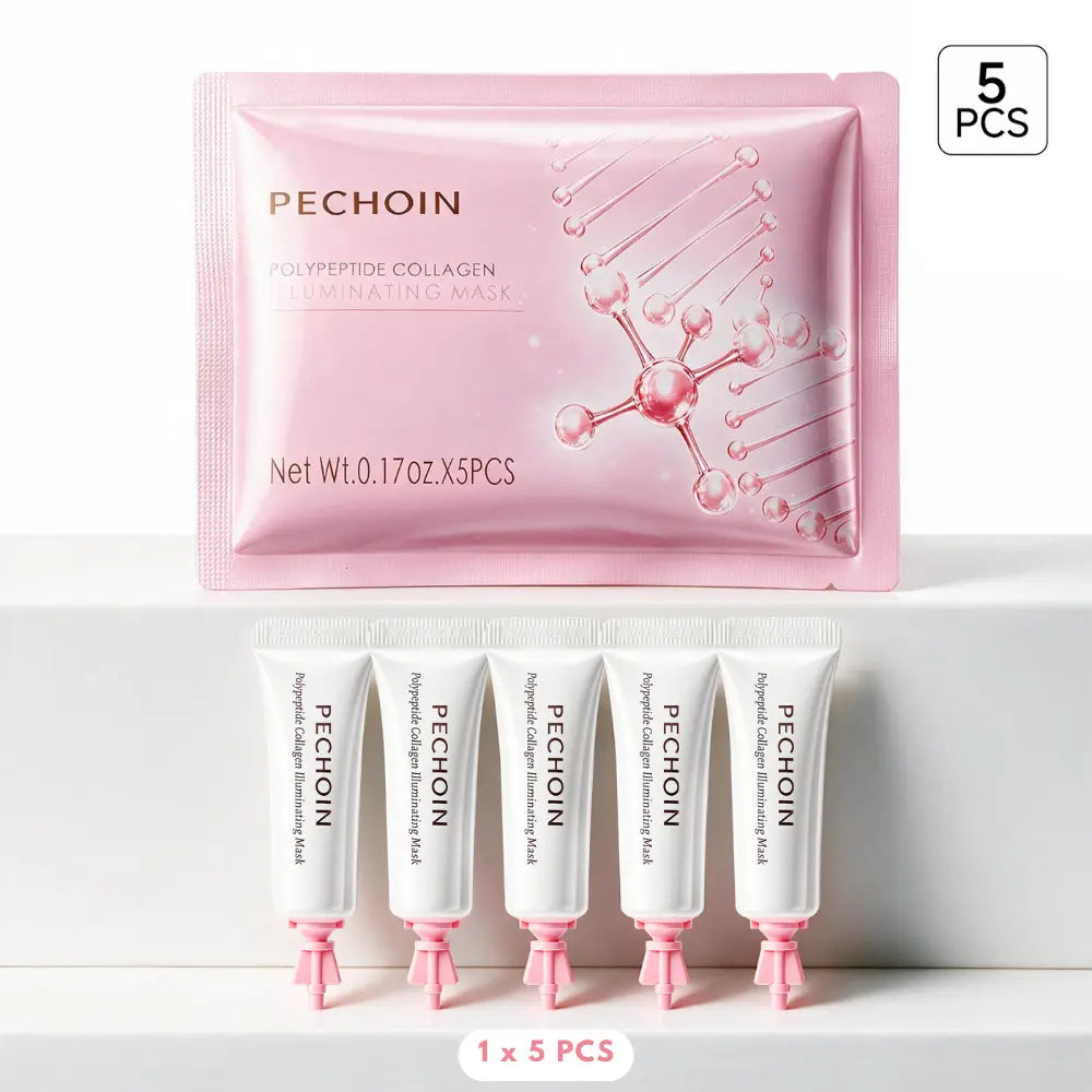 【Pink】Pechoin Polypeptide Collagen Illuminating Mask｜No-Rinse Collagen Cream-To-Clear Film Face Mask for Dewy Glow｜Firm-Looking Skin & Hydration