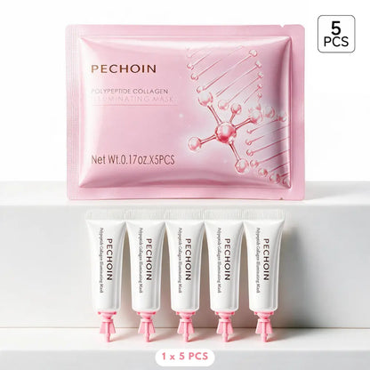 【Pink】Pechoin Polypeptide Collagen Illuminating Mask｜No-Rinse Collagen Cream-To-Clear Film Face Mask for Dewy Glow｜Firm-Looking Skin & Hydration