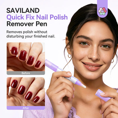 SAVILAND Nail Polish Remover Corrector Pen Set - Refillable Precision Cleanup Marker | Acetone-Free Gentle Formula for Cuticle Edge Clean Up, DIY Manicure