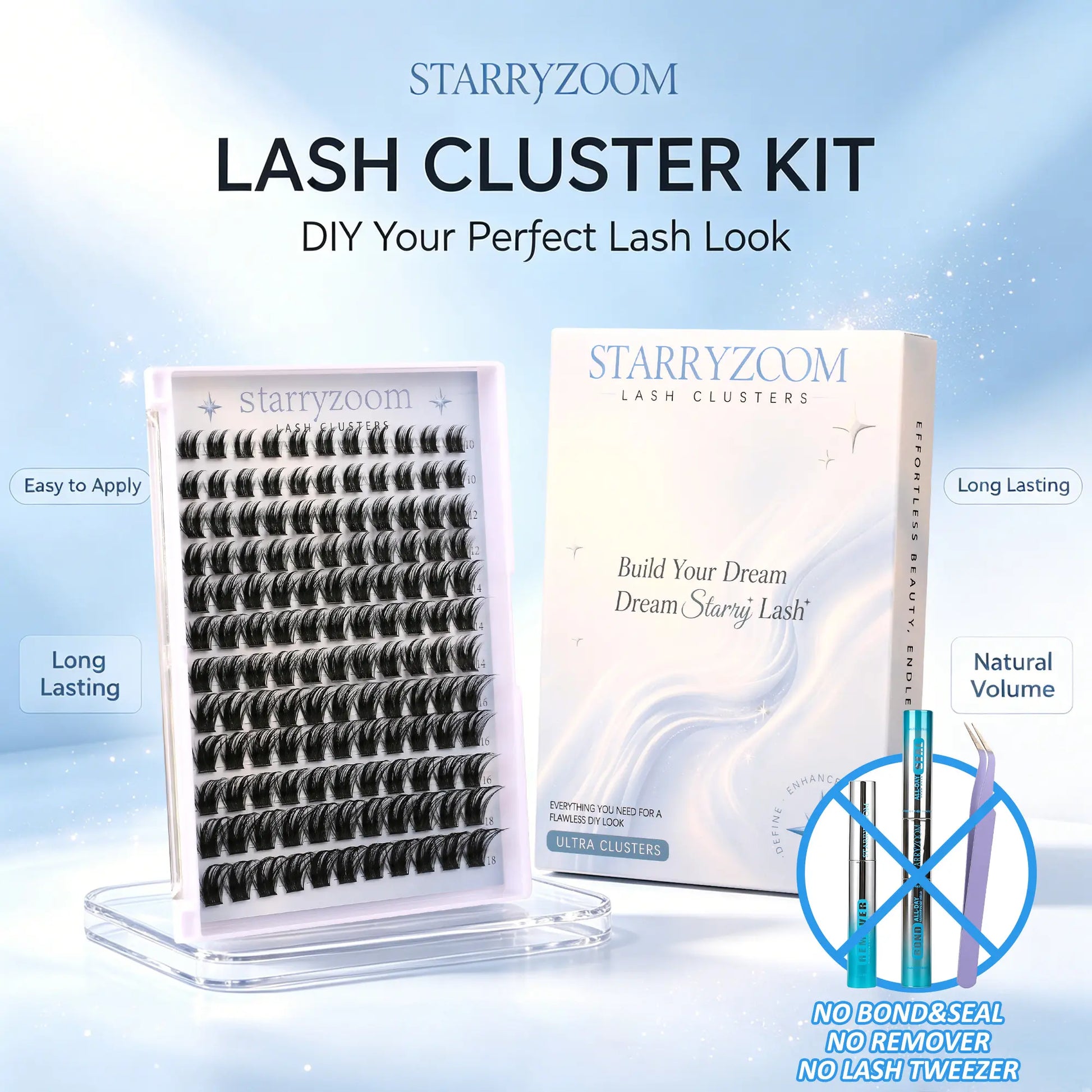 DIY At-Home Lash Cluster Kit for Eyelash Extensions, Complete Makeup Set with Bond, Seal, Remover & Applicator, Adult-Use False Lashes, Cosmetics Accessories, Eye Makeup Tool