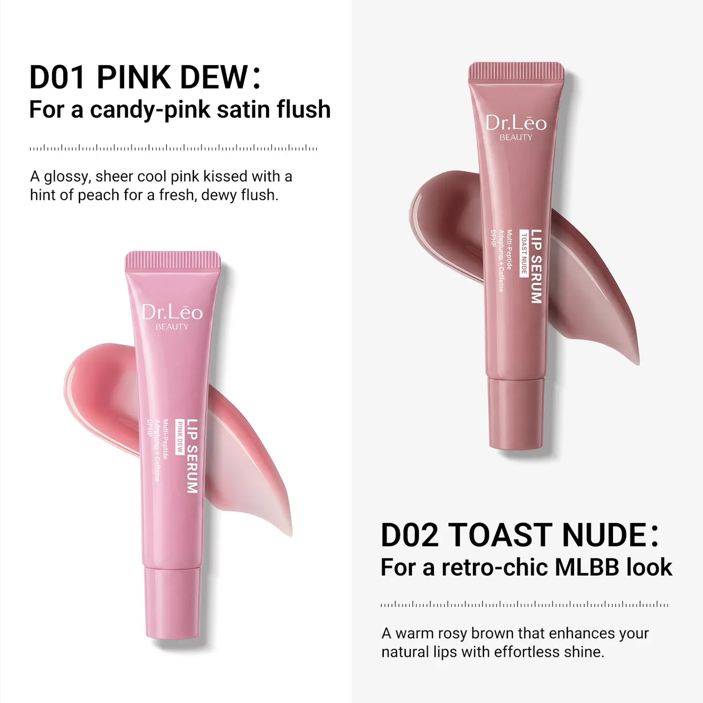 Dr.Leo Tinted Peptide Lip Serum – Brightens Dull-Looking Lips & Smooths Lip Lines, Sheer-To-Buildable Glossy Color + Hydrating Lip Care, Pink Dew / Toast Nude, 15G #Sohochic #Tiktokshopbacktoschool, Lip Tint, Moisturize, Daily
