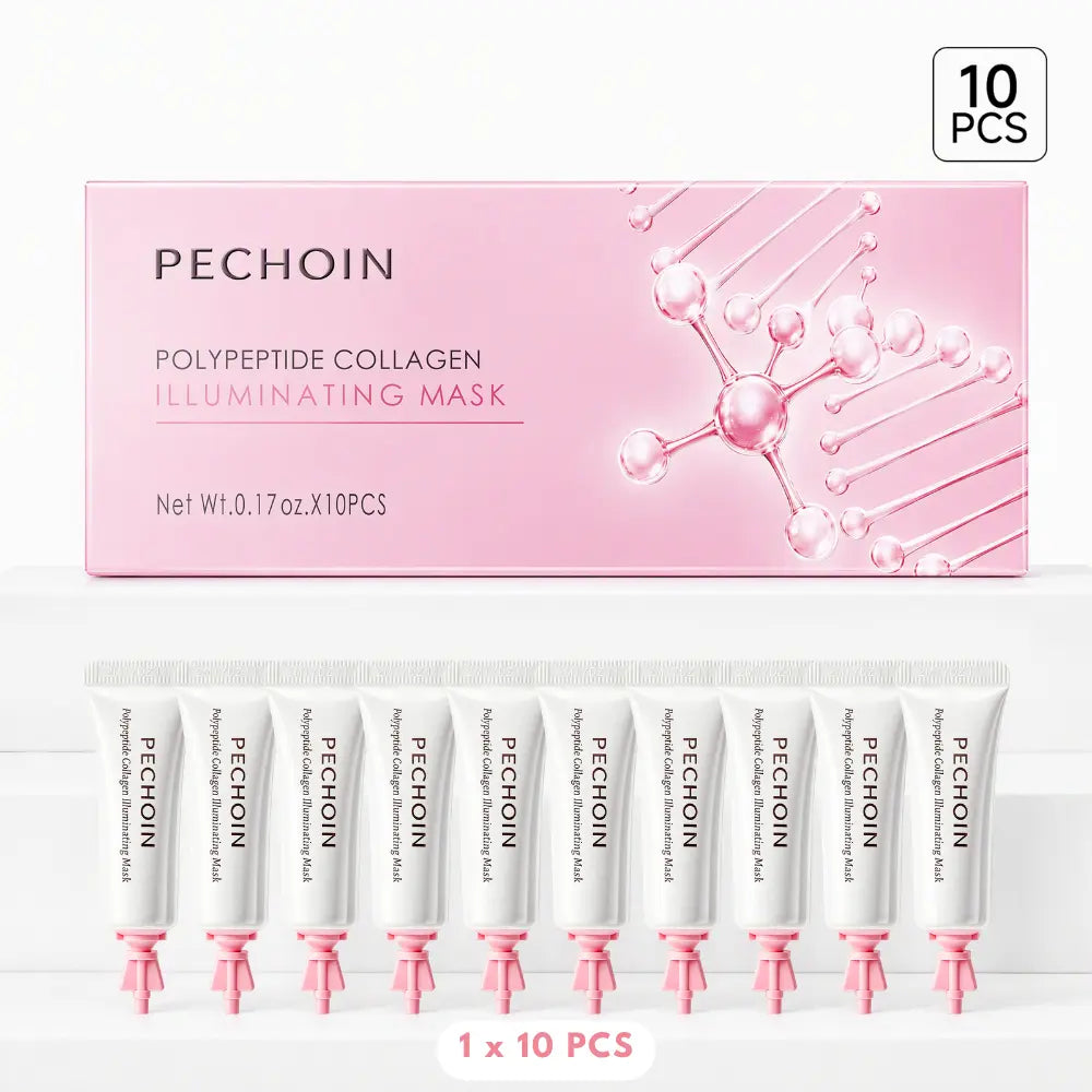 【Pink】Pechoin Polypeptide Collagen Illuminating Mask｜No-Rinse Collagen Cream-To-Clear Film Face Mask for Dewy Glow｜Firm-Looking Skin & Hydration