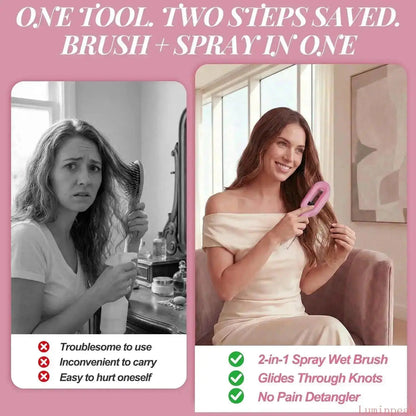 Compact Detangling Brush with Hydrating Mist Spray - Ergonomic, Eco-Friendly Frizz Control Styler for Curly Hair, Travel, and Morning Routines, Detangler Brush, Styling Brush, anti Tangle Brush, Travel Hairbrush