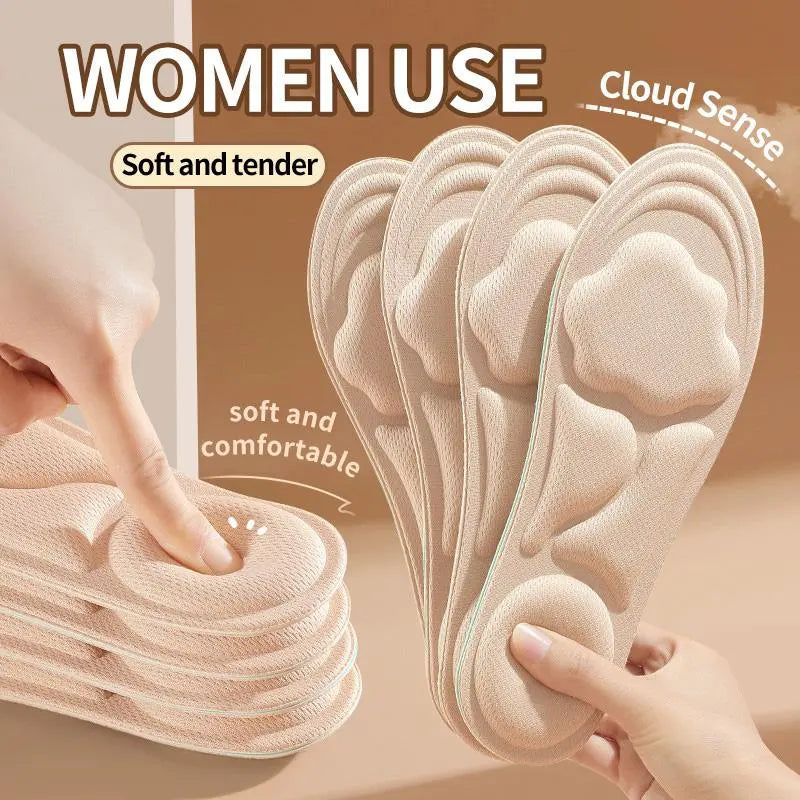 5D Cloud Technology Insoles, Super Soft, Sweat-Wicking, Breathable, Ultra Comfortable, Sports Shoe Insoles with Acupoint Function Massage Beige Footwear