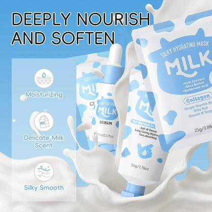 14PCS Milk Skincare Gift Set for Girls & Women, Facial Care Kit with Cleanser, Toner, Serum, Eye Cream, Hand Cream, Face Masks, Headband & Travel Cosmetic Bag, Hydrating & Nourishing Skin Care Set