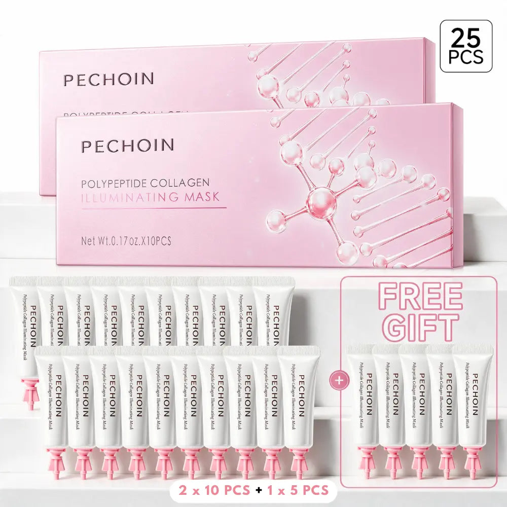 【Pink】Pechoin Polypeptide Collagen Illuminating Mask｜No-Rinse Collagen Cream-To-Clear Film Face Mask for Dewy Glow｜Firm-Looking Skin & Hydration