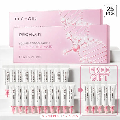 【Pink】Pechoin Polypeptide Collagen Illuminating Mask｜No-Rinse Collagen Cream-To-Clear Film Face Mask for Dewy Glow｜Firm-Looking Skin & Hydration