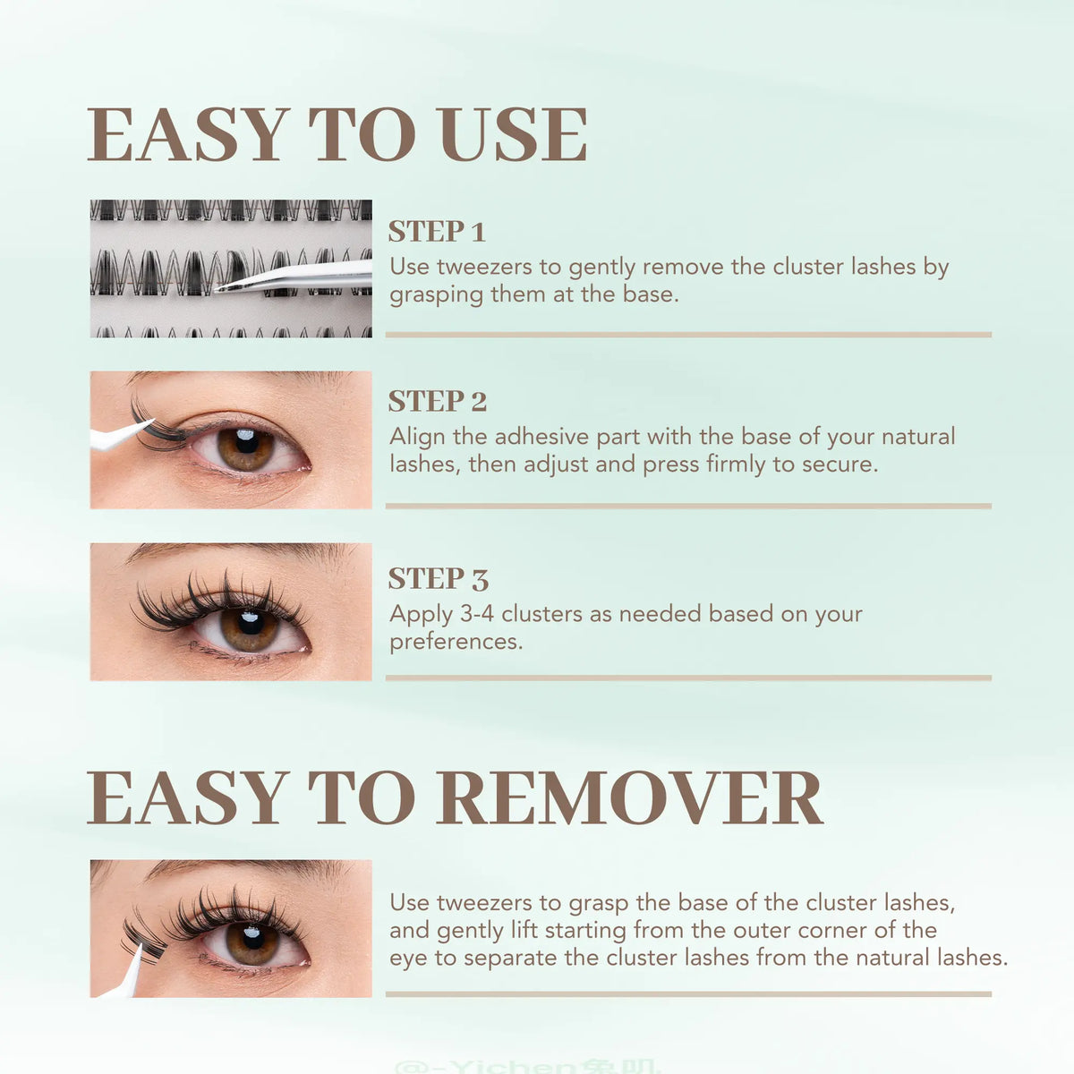 [Wildcat] No-Glue D-Curl Individual Lash Kit - 8-16Mm 0.03Mm Jelly-Coated Base Self-Adhesive Lashes, Tweezers, Handheld Mirror, Beginner-Friendly Lightweight Hypoallergenic Press-On False Eyelashes (Home Makeup Gift), Lash Cluster