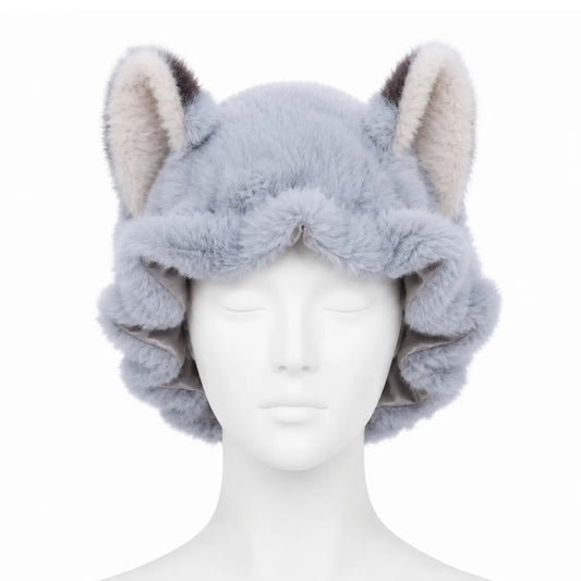 Brand Original Fox Ear Design Plush Satin Hair Bonnet for Sleeping, Soft Fleece Sleep Cap for Women with Satin Lining, Adjustable Elastic Band, anti Frizz Hair Protection Night Cap for Curly Hair, Braids, Natural Hair, Skincare & Lounge。