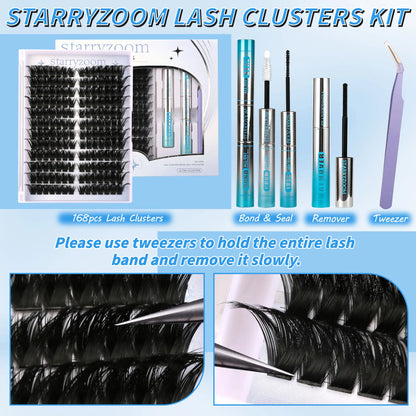 DIY At-Home Lash Cluster Kit for Eyelash Extensions, Complete Makeup Set with Bond, Seal, Remover & Applicator, Adult-Use False Lashes, Cosmetics Accessories, Eye Makeup Tool