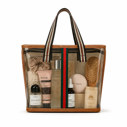 Women'S PVC Waterproof Travel-Ready Makeup Bag, Home Organizer Storage Bag with Tote Handle & Zip Closure for Skincare & Toiletries