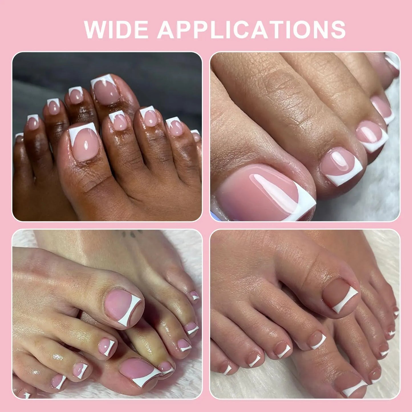 CHOIN Press on Toe Nails Set - 150Pcs Pre-Shaped Square Soft Gel Acrylic Nails, Berry Pink Full Cover Long-Lasting Stick & Build Extensions, 15 Multi-Size Glossy French Tips for DIY Pedicure, Valentine'S Day Gift, Press on Nail Sets