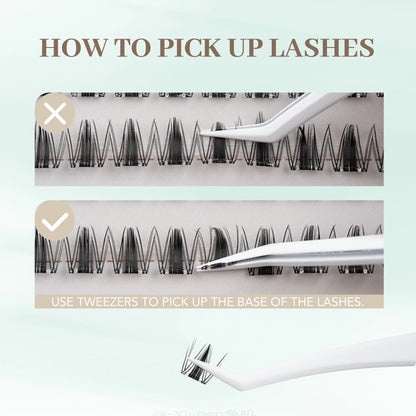[Wildcat] No-Glue D-Curl Individual Lash Kit - 8-16Mm 0.03Mm Jelly-Coated Base Self-Adhesive Lashes, Tweezers, Handheld Mirror, Beginner-Friendly Lightweight Hypoallergenic Press-On False Eyelashes (Home Makeup Gift), Lash Cluster