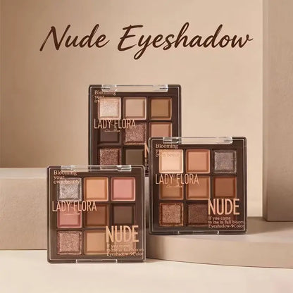 Lady Flora 9 Shades Nude Eyeshadow Palette, Matte Shimmer Neutral Eye Makeup Palette, Blendable Warm Brown Earth Tone Shadows, Long Lasting Daily Eye Cosmetic for Beginners