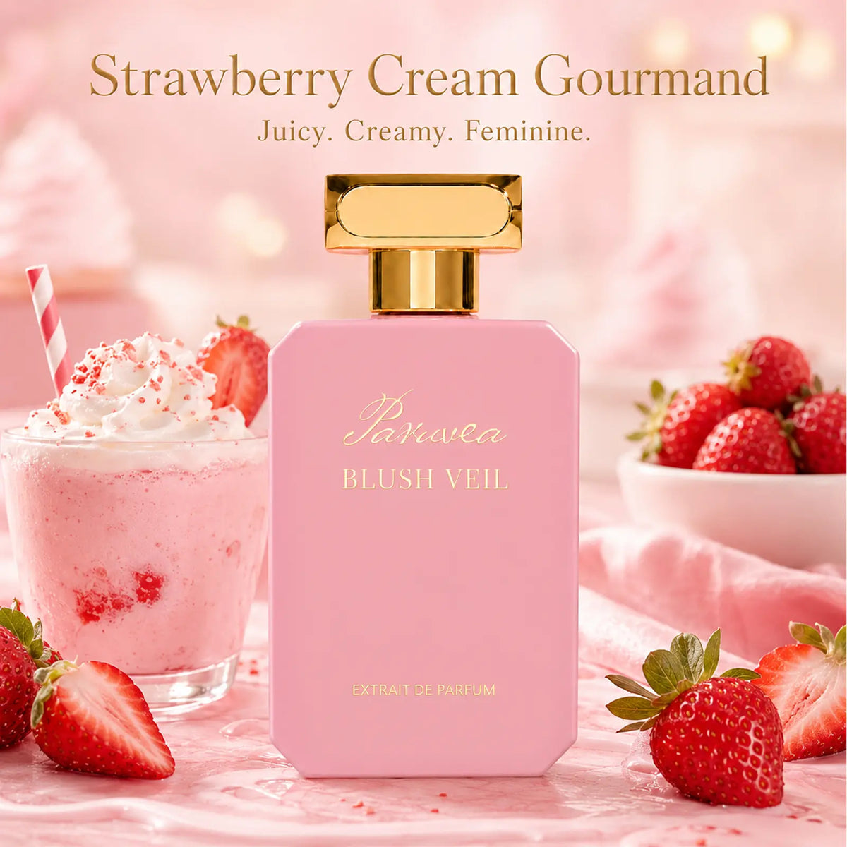 Paruvea Blush Veil Extrait De Parfum | Sweet Creamy Strawberry Milkshake | Blackberry Vanilla Jasmine | Soft Feminine Fruity Floral Perfume 100Ml (3.4 Fl Oz), #Backtoschool