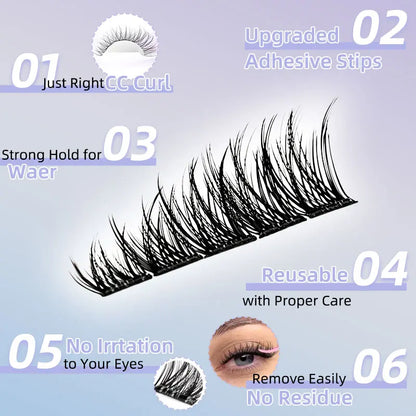 Self Adhesive Natural Lash Cluster Eyelash Extensions - 8-16MM 0.05MM C-Curly Cosmetic Lashes, No Glue Needed Convenient Design for Beginners' Daily DIY Makeup