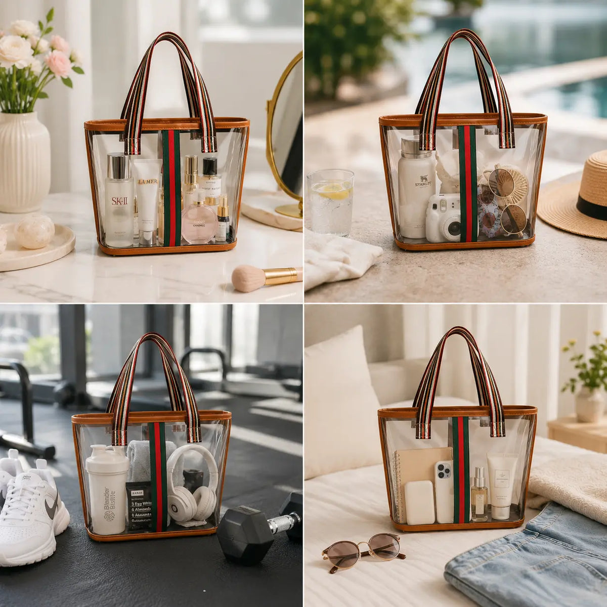 Women'S PVC Waterproof Travel-Ready Makeup Bag, Home Organizer Storage Bag with Tote Handle & Zip Closure for Skincare & Toiletries