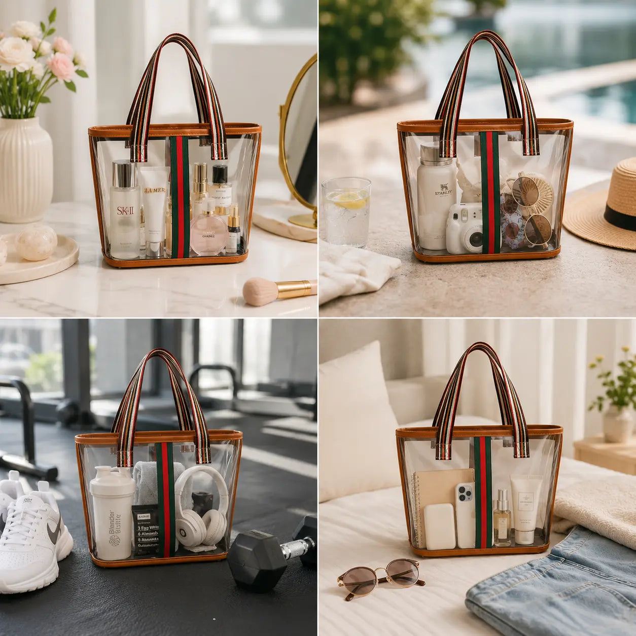 Women'S PVC Waterproof Travel-Ready Makeup Bag, Home Organizer Storage Bag with Tote Handle & Zip Closure for Skincare & Toiletries