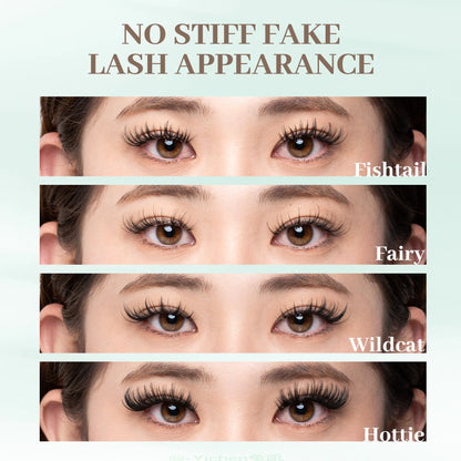 [Wildcat] No-Glue D-Curl Individual Lash Kit - 8-16Mm 0.03Mm Jelly-Coated Base Self-Adhesive Lashes, Tweezers, Handheld Mirror, Beginner-Friendly Lightweight Hypoallergenic Press-On False Eyelashes (Home Makeup Gift), Lash Cluster