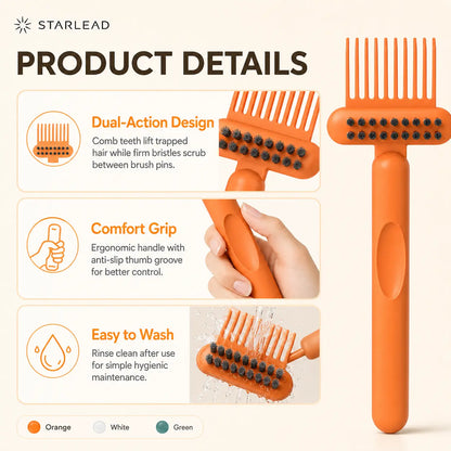 STARLEAD Hair Brush Cleaner Tool, Dual-Action Hairbrush Cleaning Comb with Scrubbing Bristles, Reusable Brush Cleaner for Removing Trapped Hair and Buildup, Easy Wash Hair Care Tool for Home, Salon and Travel